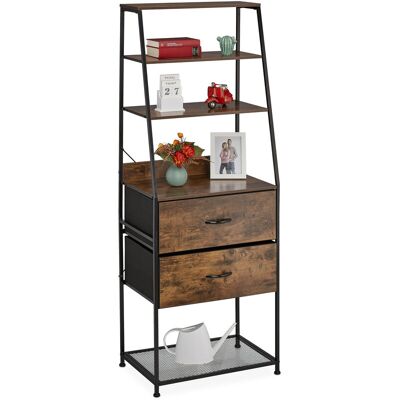 Relaxdays - Estantería Vintage, 2 Cajones, 5 Estantes, Estilo Industrial, 114,5x77x32,5 Cm, Vertical, Marrón Oscuro/negro Relaxdays - Estantería Vintage, 2 Cajones, 5 Estantes, Estilo Industrial, 114,5x77x32,5 Cm, Vertical, Marrón Oscuro/negro