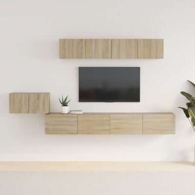 Set De Muebles Para Tv 5 Pzas Madera Contrachapada Roble Sonoma Vidaxl Set De Muebles Para Tv 5 Pzas Madera Contrachapada Roble Sonoma Vidaxl
