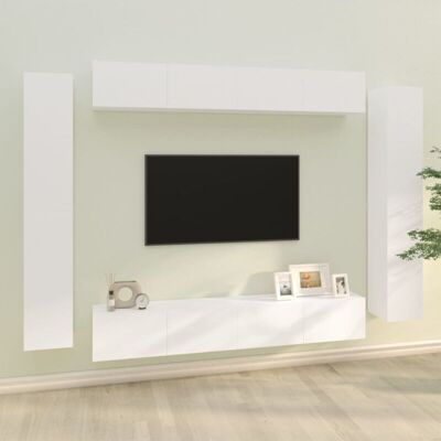 Conjunto de Muebles de TV vidaXL 8 Piezas Madera Multistrato Blanco Conjunto de Muebles de TV vidaXL 8 Piezas Madera Multistrato Blanco