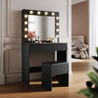 Sirhona - Tocador Con Led Luz Regulable Mesa De Maquillaje Muebles Con Espejo Cosmética Dormitorio Vestidor Iluminación Almacenaje Negro 80x40x140cm Sirhona - Tocador Con Led Luz Regulable Mesa De Maquillaje Muebles Con Espejo Cosmética Dormitorio Vestidor Iluminación Almacenaje Negro 80x40x140cm
