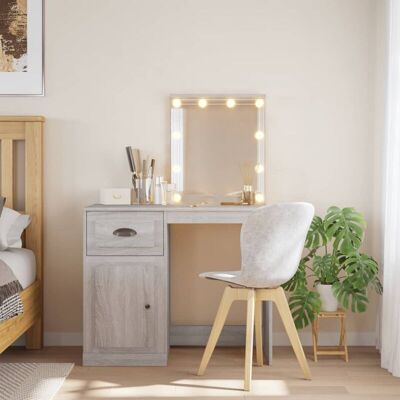 vidaXL Conjunto de tocador Sonoma gris - Luces LED, Espejo, Mueble de dormitorio vidaXL Conjunto de tocador Sonoma gris - Luces LED, Espejo, Mueble de dormitorio