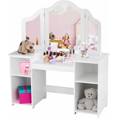 Costway - Tocador Para Niñas Con Compartimentos Abiertos Escritorio Con Espejo Extraíble Mueble De Mdf Estantería Costway - Tocador Para Niñas Con Compartimentos Abiertos Escritorio Con Espejo Extraíble Mueble De Mdf Estantería