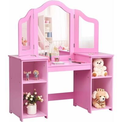 Costway Tocador Para Niños Con Compartimentos Abiertos Escritorio Con Espejo Extraíble Mueble De Mdf Estantería Para Libro Juguete Almacenameitno (rosa) Costway Tocador Para Niños Con Compartimentos Abiertos Escritorio Con Espejo Extraíble Mueble De Mdf Estantería Para Libro Juguete Almacenameitno (rosa)