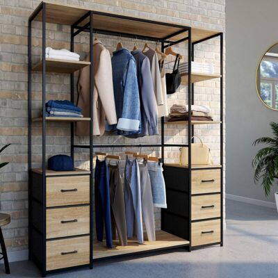 Idmarket - Utah Armario Doble + Columna Doble L. 140 Cm Con 6 Estantes Y 6 Cubos En Madera Y Tela Negra Idmarket - Utah Armario Doble + Columna Doble L. 140 Cm Con 6 Estantes Y 6 Cubos En Madera Y Tela Negra