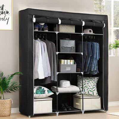 Skecten - Vestidor / Armario Portátil / Perchero / 3 Puertas, Colgantes En Ambos Lados Con Varillas Para Colgar, Negro 175 X 150 X 45cm Skecten - Vestidor / Armario Portátil / Perchero / 3 Puertas, Colgantes En Ambos Lados Con Varillas Para Colgar, Negro 175 X 150 X 45cm