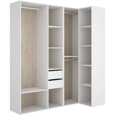 Dkt - Vestidor De Rincón Reus Con Estantes, 2 Cajones Y Trasera Reversible En Blanco/natural, 205cm(alto) 182.5cm(ancho) 79.5cm(fondo) Dkt - Vestidor De Rincón Reus Con Estantes, 2 Cajones Y Trasera Reversible En Blanco/natural, 205cm(alto) 182.5cm(ancho) 79.5cm(fondo)