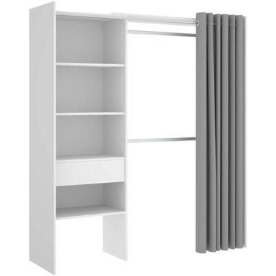 Dkit Siles Armario Blanco - Barras, Cortina, 3 Estantes, 1 Cajón Dkit Siles Armario Blanco - Barras, Cortina, 3 Estantes, 1 Cajón