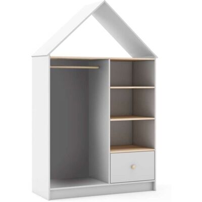 MKRIC Vestidor Juvenil Tipo Casita Estela 3 Huecos Y 1 Cajón En Blanco/cera Blanca, 180cm(alto) 110cm(ancho) 45cm(fondo). MKRIC Vestidor Juvenil Tipo Casita Estela 3 Huecos Y 1 Cajón En Blanco/cera Blanca, 180cm(alto) 110cm(ancho) 45cm(fondo).