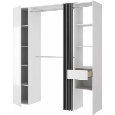 Dkt - Vestidor Rus I Con Columna Cerrada Espejo Cortina Y Baldas En Blanco 205 Cm(alto)177,4 Cm(ancho)52 Cm(fondo) Dkt - Vestidor Rus I Con Columna Cerrada Espejo Cortina Y Baldas En Blanco 205 Cm(alto)177,4 Cm(ancho)52 Cm(fondo)