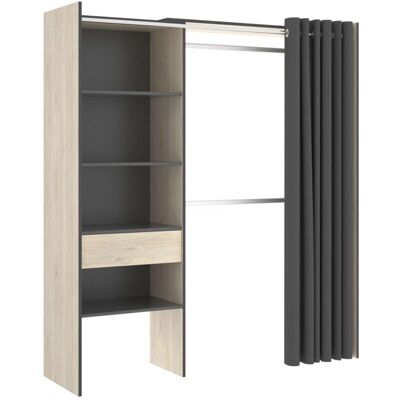 DKT Vestidor Siles Para Dormitorio Con Cortina, 3 Baldas Y 1 Cajon Natural-grafito 205 Cm(alto)160 Cm(ancho)50 Cm(fondo) DKT Vestidor Siles Para Dormitorio Con Cortina, 3 Baldas Y 1 Cajon Natural-grafito 205 Cm(alto)160 Cm(ancho)50 Cm(fondo)