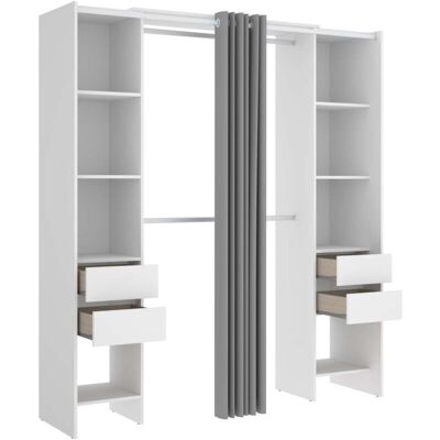 Dkt - Vestidor Siles Con Cortina Y Cajones En Acabado Blanco, 203 Cm(alto)180 Cm(ancho)50 Cm(fondo) Dkt - Vestidor Siles Con Cortina Y Cajones En Acabado Blanco, 203 Cm(alto)180 Cm(ancho)50 Cm(fondo)
