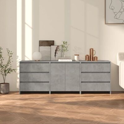 Aparador De 3 Piezas Madera Manufacturada Gris Hormigón Vidaxl Aparador De 3 Piezas Madera Manufacturada Gris Hormigón Vidaxl