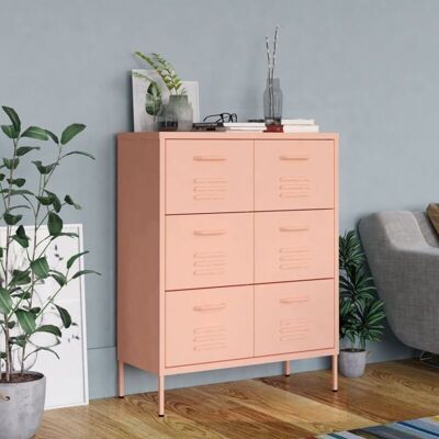 vidaXL Armario de Cajones Rosa de Acero - 80x35x101.5 cm Mueble de Almacenamiento vidaXL Armario de Cajones Rosa de Acero - 80x35x101.5 cm Mueble de Almacenamiento