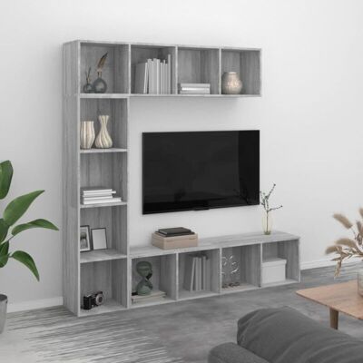 Set De Estantería/mueble Tv 3 Pzas Gris Sonoma 180x30x180 Cm Vidaxl Set De Estantería/mueble Tv 3 Pzas Gris Sonoma 180x30x180 Cm Vidaxl
