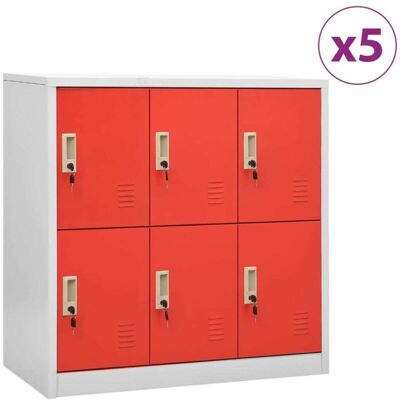 Vidaxl - Armarios Taquilla 5 Uds De Acero Gris Y Rojo 90x45x92,5 Cm Vidaxl - Armarios Taquilla 5 Uds De Acero Gris Y Rojo 90x45x92,5 Cm