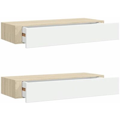 Vidaxl - Estantes De Pared Con Cajón 2 Uds Mdf Roble/blanco 60x23,5x10cm Vidaxl - Estantes De Pared Con Cajón 2 Uds Mdf Roble/blanco 60x23,5x10cm