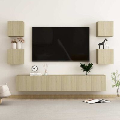 Vidaxl - Set Muebles De Salón Tv 7 Pzas Madera Ingeniería Roble Sonoma Vidaxl - Set Muebles De Salón Tv 7 Pzas Madera Ingeniería Roble Sonoma