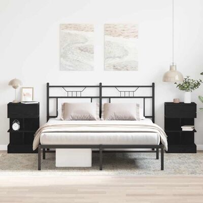 Mesita de noche Vidaxl Roble Negro 40x35x65 cm MDF Mesita de noche Vidaxl Roble Negro 40x35x65 cm MDF