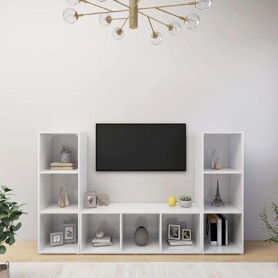Vidaxl - Muebles De Salón 3 Piezas Madera Ingeniería Blanco 107x35x37 Cm Vidaxl - Muebles De Salón 3 Piezas Madera Ingeniería Blanco 107x35x37 Cm