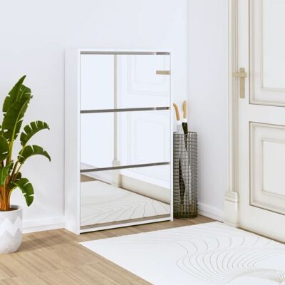 Vidaxl - Mueble Zapatero Y Espejo 3 Niveles Blanco Brillo 63x17x102,5 Cm Vidaxl - Mueble Zapatero Y Espejo 3 Niveles Blanco Brillo 63x17x102,5 Cm
