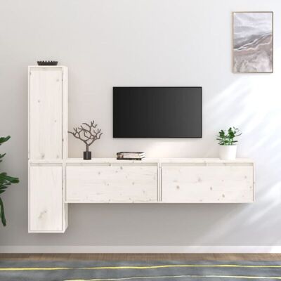Muebles Para Tv 4 Piezas Madera Maciza De Pino Blanco Vidaxl Muebles Para Tv 4 Piezas Madera Maciza De Pino Blanco Vidaxl