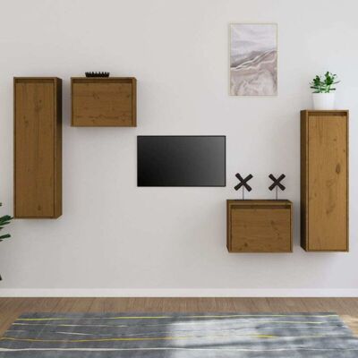Vidaxl - Muebles Para Tv 4 Piezas Madera Maciza De Pino Marrón Miel Vidaxl - Muebles Para Tv 4 Piezas Madera Maciza De Pino Marrón Miel