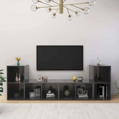 Vidaxl - Muebles De Salón De Pared 4 Pzas Madera Ingeniería Gris Brillo Vidaxl - Muebles De Salón De Pared 4 Pzas Madera Ingeniería Gris Brillo