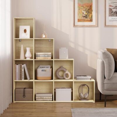 Woltu Estantería De Escalera, Armario De Almacenamiento Con 10 Cubos, Armario De Madera, Estante Independiente Para Estudio, Salón, Dormitorio, Roble Claro Woltu Estantería De Escalera, Armario De Almacenamiento Con 10 Cubos, Armario De Madera, Estante Independiente Para Estudio, Salón, Dormitorio, Roble Claro