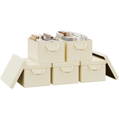Set De 5 Cajas De Almacenamiento Cesta Contenedora Plegable Cesta Con Asas Tela Crema 27l - Woltu Set De 5 Cajas De Almacenamiento Cesta Contenedora Plegable Cesta Con Asas Tela Crema 27l - Woltu