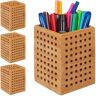 Relaxdays - 4 Lapiceros de bambú, Caja de madera, Organizador de escritorio, Vintage, 11x9x9 cm, Marrón