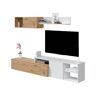 DUEHOME Salón Julia Blanco Artik (Blanco Mate) - Roble Nodi 221cm (ancho) x 31cm(modulosuperior),44cm(moduloinferior) (alto) - Blanco Artik (Blanco Mate)