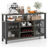 COSTWAY 2 en 1 Mueble Bar de Vinos, Aparador Buffet de 140 cm para 8 Botellas y 6 Filas de Soportes para Vino, con Puertas de Malla Metálica, para Cocina,