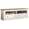 HOME HEAVENLY Mueble tv markle, estilo provenzal moderno, 2 cajones + 2 huecos. 152,6x53x40,3 cm. Color: Blanco Artic - Roble Artisan - Blanco Artic - Roble