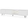 Selsey - Bello - Mueble de tv - blanco con frentes de listones y patas de metal negro - led - 140 cm