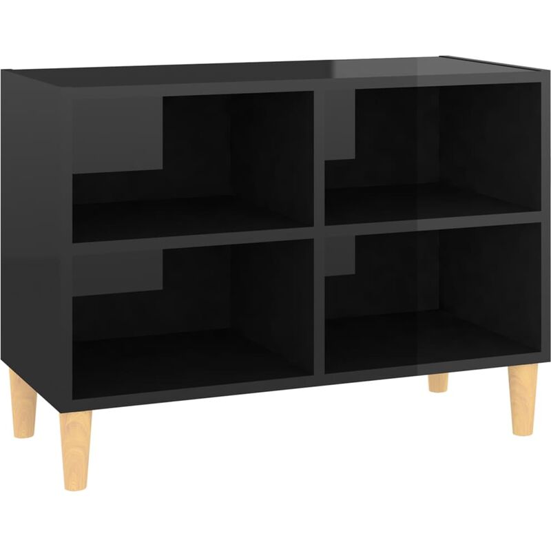 VIDAXL Mueble tv patas de madera maciza negro brillante 69,5x30x50 cm Vidaxl Negro