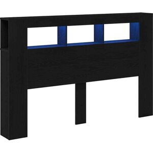 vidaXL Cabecera LED de Roble Negro - Ahorra Espacio con USB y Luces vidaXL Cabecera LED de Roble Negro - Ahorra Espacio con USB y Luces