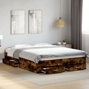 Cama Con Cajones Madera De Ingeniería Roble Ahumado 160x200 Cm Vidaxl Cama Con Cajones Madera De Ingeniería Roble Ahumado 160x200 Cm Vidaxl