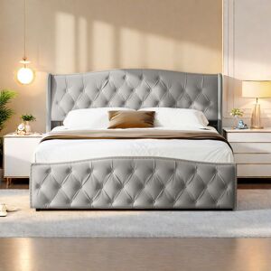 Rosahqnda - Cama Tapizada De 140 X 200 Cm, Cama Doble Hidráulica, Cama Continental De Franela, Camas Con Canapé, Cama Doble Para Adultos Y Adolescentes, Gris Rosahqnda - Cama Tapizada De 140 X 200 Cm, Cama Doble Hidráulica, Cama Continental De Franela, Camas Con Canapé, Cama Doble Para Adultos Y Adolescentes, Gris