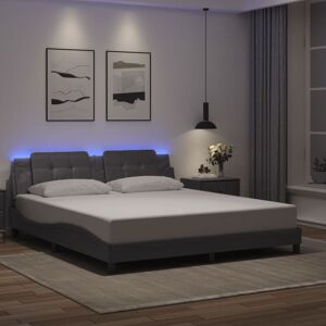 Vidaxl - Estructura De Cama Con Luz Led Cuero Sintético Gris 180x200 Cm Vidaxl - Estructura De Cama Con Luz Led Cuero Sintético Gris 180x200 Cm