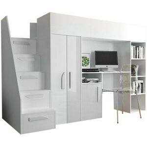 Mobilier1 - Litera Hartford 192, Blanco + Blanco Brillante, Individuales, 90x200, Aglomerado Laminado, Somieres, 120x247x166cm Mobilier1 - Litera Hartford 192, Blanco + Blanco Brillante, Individuales, 90x200, Aglomerado Laminado, Somieres, 120x247x166cm