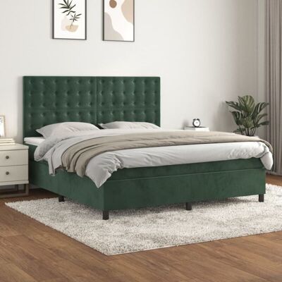 Cama de Terciopelo Verde Oscuro VIDAXL con Colchón y Cabecero - Cama Cama de Terciopelo Verde Oscuro VIDAXL con Colchón y Cabecero - Cama
