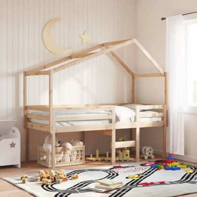 Cama Alta Con Techo Madera Maciza De Pino 90x190 Cm Vidaxl Cama Alta Con Techo Madera Maciza De Pino 90x190 Cm Vidaxl