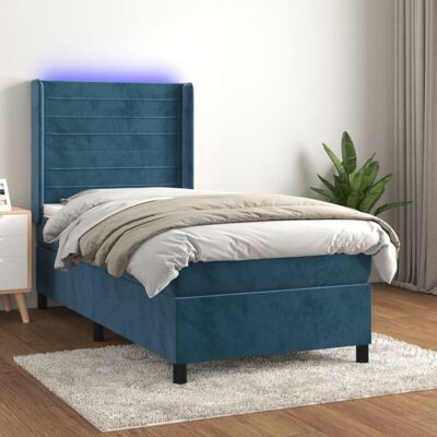 vidaXL Cama de terciopelo azul oscuro con LED y colchón de muelles vidaXL Cama de terciopelo azul oscuro con LED y colchón de muelles