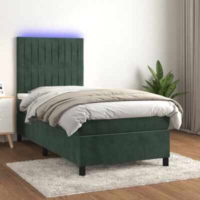 Cama de Terciopelo Verde Oscuro con LED y Colchón de Muelles - Cama Cama de Terciopelo Verde Oscuro con LED y Colchón de Muelles - Cama