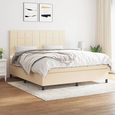 Vidaxl - Cama Box Spring Con Colchón Tela Color Crema 160x200 Cm Vidaxl - Cama Box Spring Con Colchón Tela Color Crema 160x200 Cm