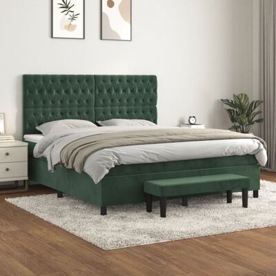 Cama con Colchón y Base vidaXL - Terciopelo Verde Oscuro - 180x200 cm Cama con Colchón y Base vidaXL - Terciopelo Verde Oscuro - 180x200 cm