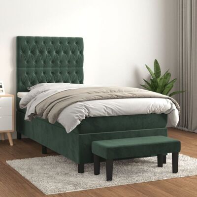 Cama box spring de terciopelo verde oscuro 100x200 cm vidaXL Cama box spring de terciopelo verde oscuro 100x200 cm vidaXL