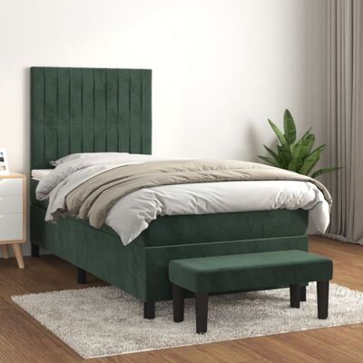 Cama de terciopelo verde con colchón de muelles ensacados 100x200 cm Cama de terciopelo verde con colchón de muelles ensacados 100x200 cm