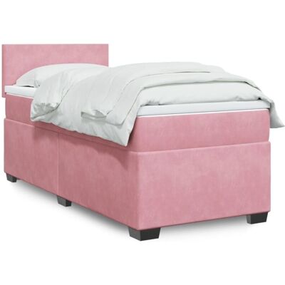 Cama de Terciopelo Rosa con Colchón de Muelles Ensacados - Cama Cama de Terciopelo Rosa con Colchón de Muelles Ensacados - Cama