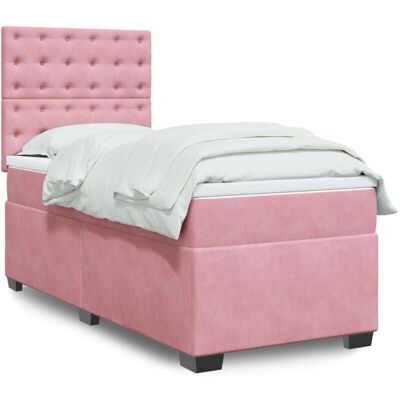 Cama de terciopelo rosa con cabecero ajustable - Cama con colchón Cama de terciopelo rosa con cabecero ajustable - Cama con colchón